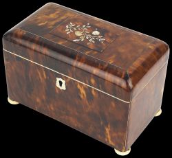 A Fine quality Georgian Tortoiseshell and Mother-of-Pearl Tea Caddy