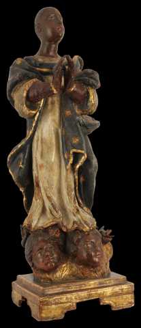 A fine carved and polychromed wood statue of Our Lady of Aparacida