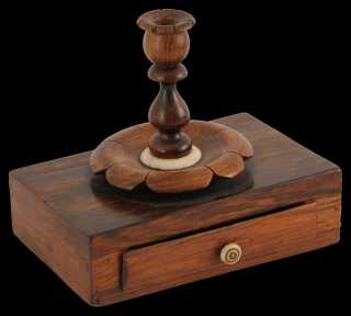 An early 19th Century Rosewood and Ivory Candle and Sealing Wax Holder