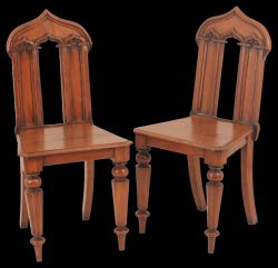 A pair of 19th Century Blonde Oak Hall Chairs